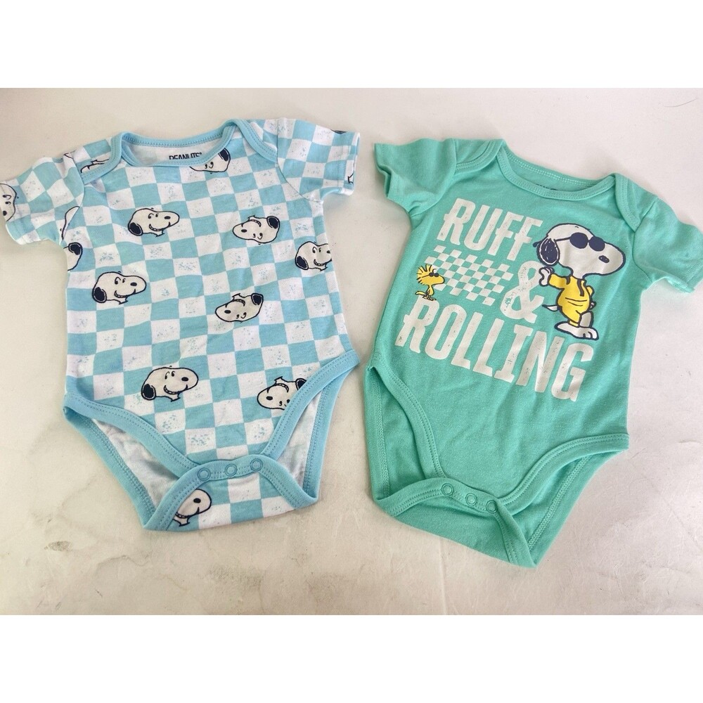 Peanuts Snoopy 2 Pack One Piece Bodysuit Set Baby Boys Size 12 Months